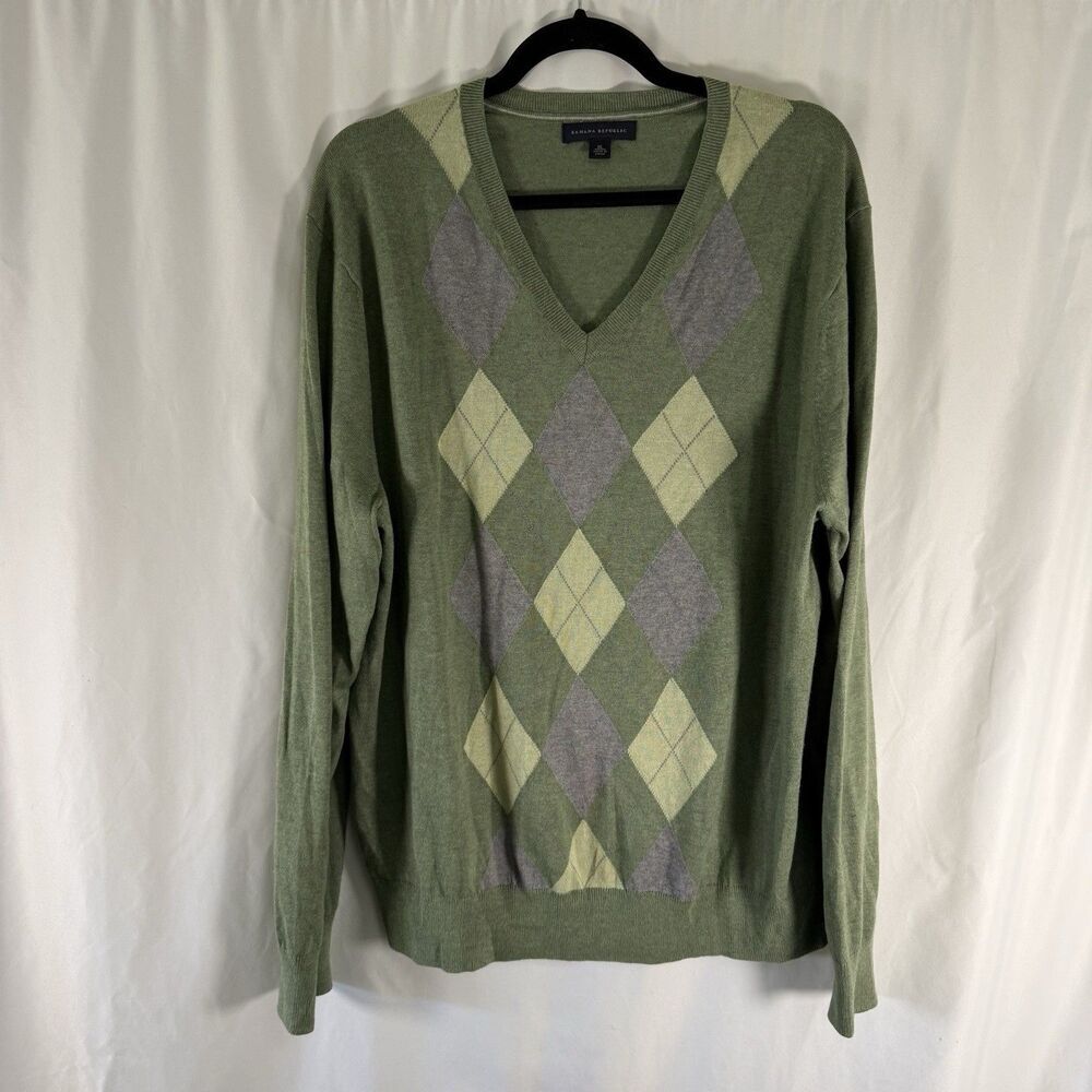 Banana Republic Silk Cashmere Blend Sweater Men's XL Green Hatch Lightweight